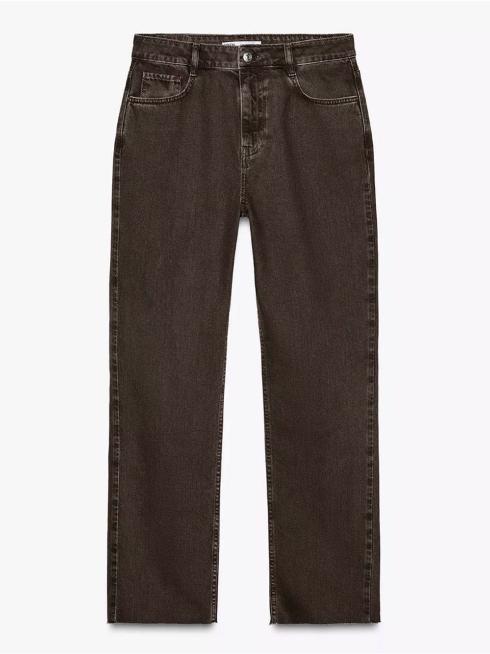 Zara Dark Brown High Waisted Straight Leg Loose Jeans